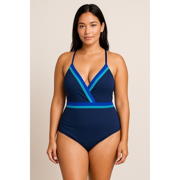 Other - Sonnet Shores Blue One-Piece Swimsuit Wrap Front Criss-Cross Back 16